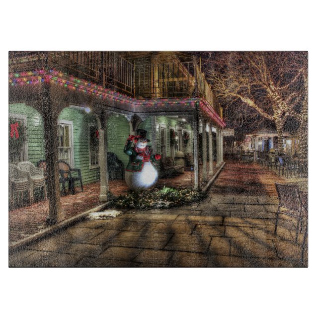 Snowman on the Porch in Winter Wonder Land Cutting Board (Front)