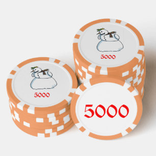 Snowman orange 5000 striped poker chip