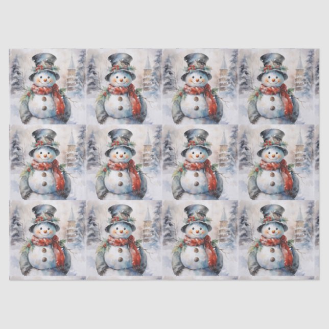Snowman Outdoors In Snowfall Tissue Paper (Front)