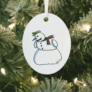 Snowman oval metal ornament