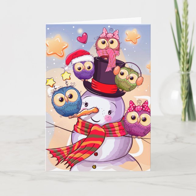 Snowman & Owls Holiday Card (Front)