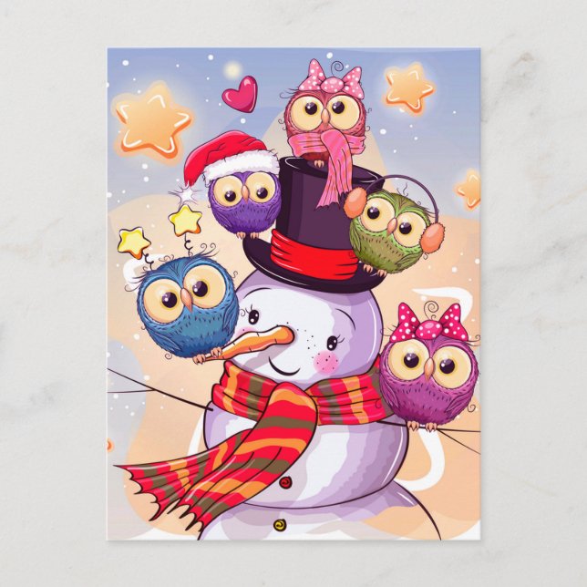 Snowman & Owls Postcard (Front)