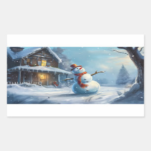 Snowman Painting Rectangular Sticker