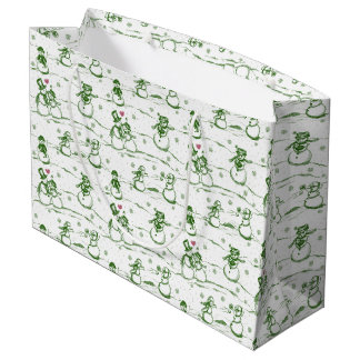Snowman parade toile - green large gift bag