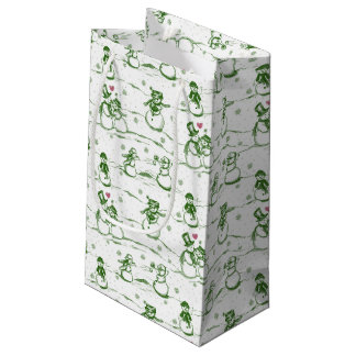 Snowman parade toile - green small gift bag