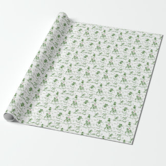 Snowman parade toile - green wrapping paper