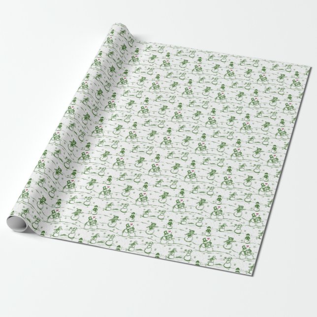 Snowman parade toile - green wrapping paper (Unrolled)