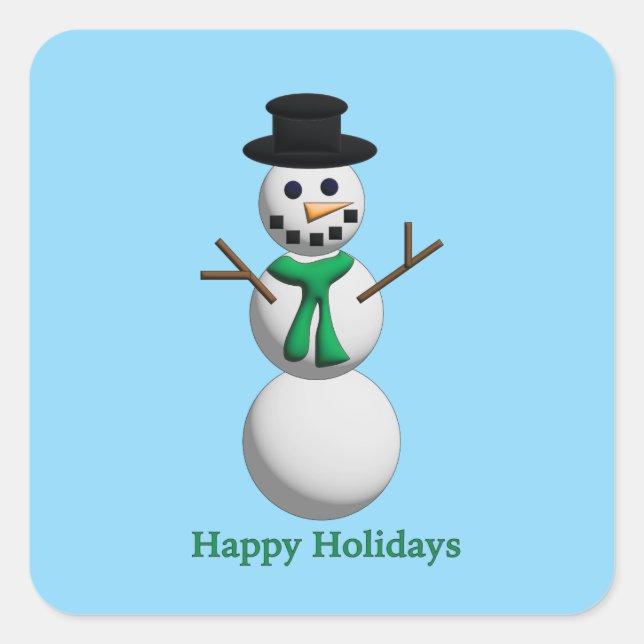 Snowman Party Square Sticker (Front)