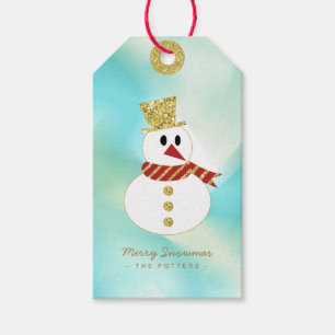 Snowman Pastel Green Gradient & Gold Gift Tags