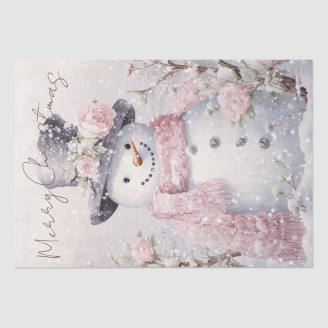 Snowman Pastel Pink Winter Christmas Tissue Paper (Front)