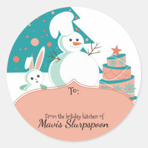 snowman pastry chef bakery Christmas artisan cake Classic Round Sticker