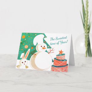 snowman pastry chef bakery Christmas artisan cake Holiday Card