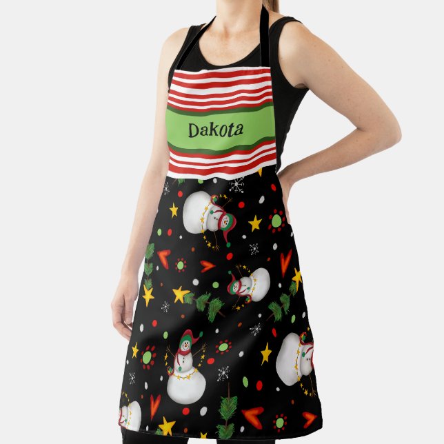 Snowman Pattern Black Custom Inspirivity Apron (Insitu)