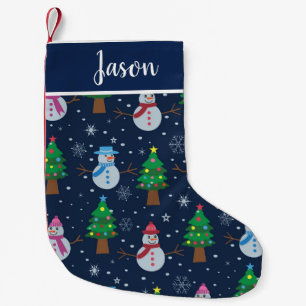  Snowman pattern with Christmas trees custom  Small Christmas Stocking