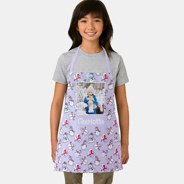 Snowman Pattern With Daughters Name Lilac Apron (Insitu)