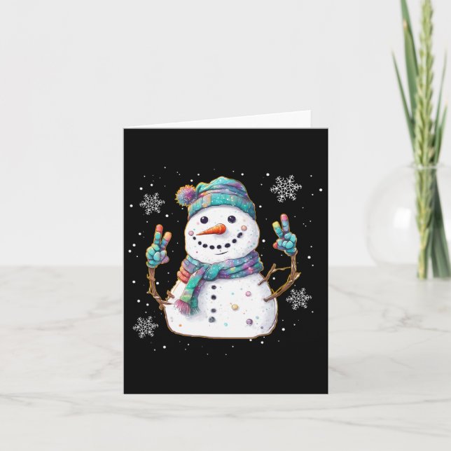 Snowman Peace Sign Christmas Snow Frosty Winter Xm Card (Front)