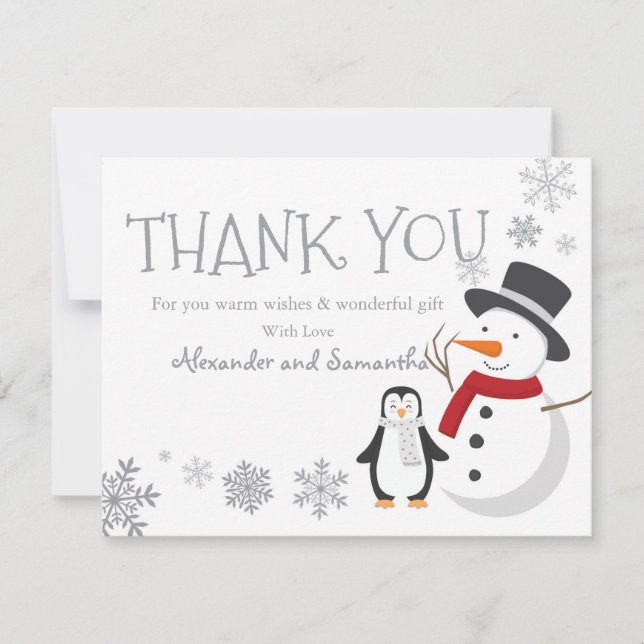 Snowman penguin Winter Wonderland Thank you card (Front)