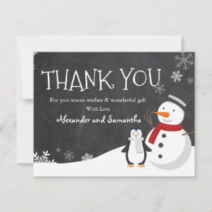 Snowman penguin Winter Wonderland Thank you card