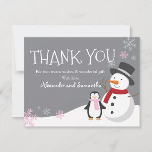 Snowman penguin Winter Wonderland Thank you card
