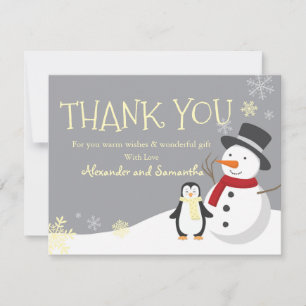 Snowman penguin Winter Wonderland Thank you card