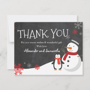 Snowman penguin Winter Wonderland Thank you card