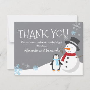 Snowman penguin Winter Wonderland Thank you card
