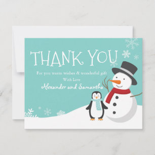 Snowman penguin Winter Wonderland Thank you card