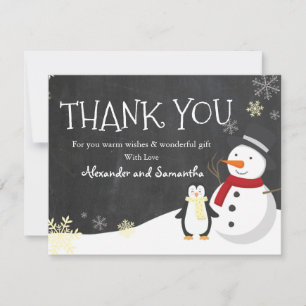 Snowman penguin Winter Wonderland Thank you card