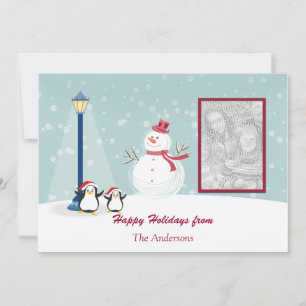 Snowman Penguins Photo Holiday Greeting Card