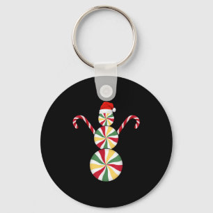 Snowman Peppermint Candies Merry Christmas Pajamas Key Ring