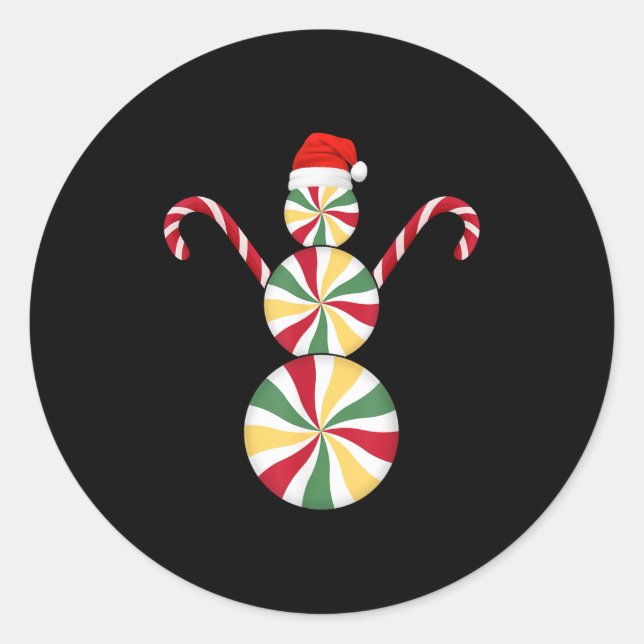 Snowman Peppermint Candies Merry Christmas Pyjamas Classic Round Sticker (Front)