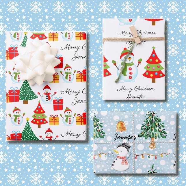  Snowman Personalise Name 3 Christmas Wrapping Paper Sheet (Creator Uploaded)