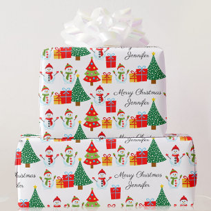 Snowman Personalise Name Classic Christmas Wrapping Paper