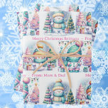 Snowman Personalise Pink Name Girl's Christmas 3 Wrapping Paper Sheet<br><div class="desc">Snowman Personalise Pink Name Girl's Christmas Wrapping Paper</div>