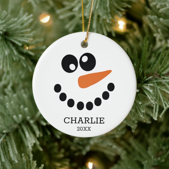 Snowman Personalised Ceramic Tree Decoration (Tree)