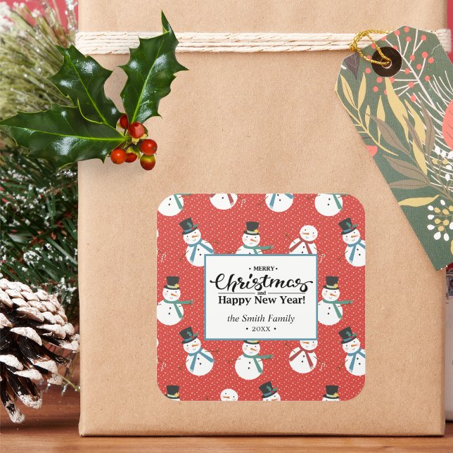 Snowman | Personalised Merry Christmas Square Sticker (Creator Uploaded)