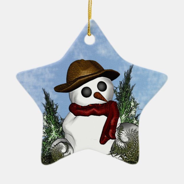 Snowman Personalised Star Ornament (Front)