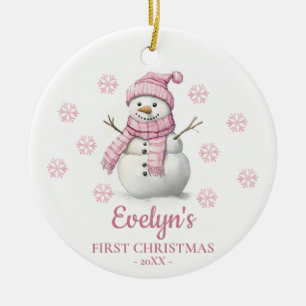 Snowman Personalized Girl's First Christmas Ceramic Tree Decoration