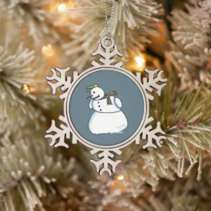 Snowman pewter snowflake Christmas ornament