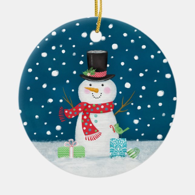 Snowman Photo Christmas Ceramic Ornament (Front)