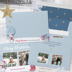 Snowman Photo Collage Dusty Blue Accent Wrap Envelope