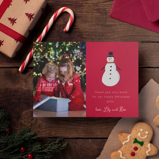 Snowman Photo Kids Christmas Thank You Card (Creator Uploaded)