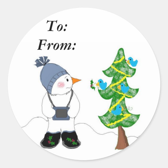 Snowman Photographer - Gifttag Classic Round Sticker (Front)