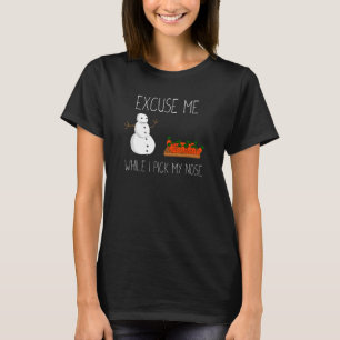 Snowman Picking Nose. Funny Christmas Pun. Boys Me T-Shirt