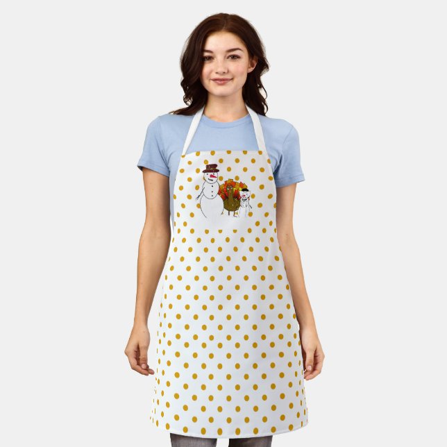 Snowman Pilgrims With Turkey Thanksgiving Apron (Worn)