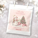 Snowman Pink Christmas 1st Birthday Favour Bags<br><div class="desc">Cute Christmas 1st and any Birthday Favour Bags with an adorable snowman and Christmas tree in blush pink with vintage vibes. Easily personalise the text. - Kate Eden Art</div>