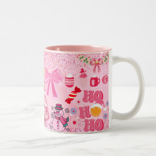 snowman pink, merry chrisnas Two-Tone coffee mug