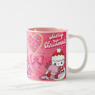 snowman pink, merry chrisnas Two-Tone coffee mug