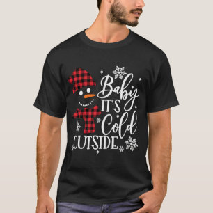 Snowman Plaid Print Christmas Baby It's Cold Outsi T-Shirt