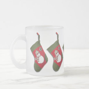 Snowman Plaid Scarf Christmas Stocking Frosted Glass Coffee Mug